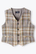 Weste aus Leinen mit Madras-Aufdruck