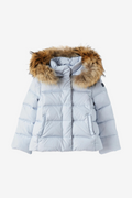 Hellblau kurze Daunenjacke mit Fell