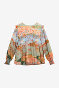 Japanese Landscape Print Blouse