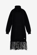 Strickkleid mit hohem Kragen und Fransen