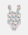 Swimsuit with Ruffled Shoulders and Stella Print