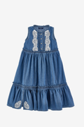 Tiered Denim Dress with Lace Details
