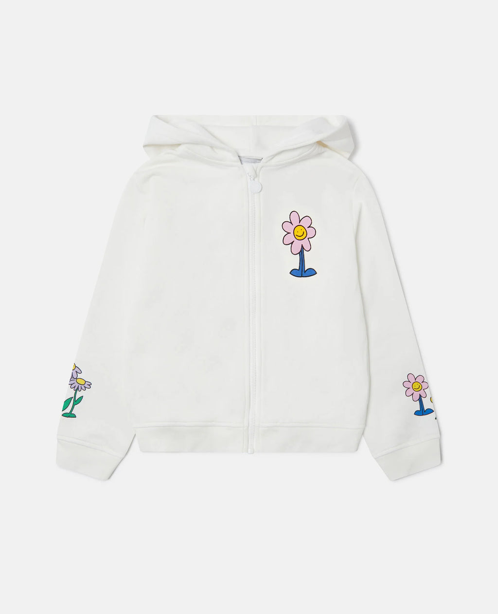 Hooded jacket with floral graphic and zipper