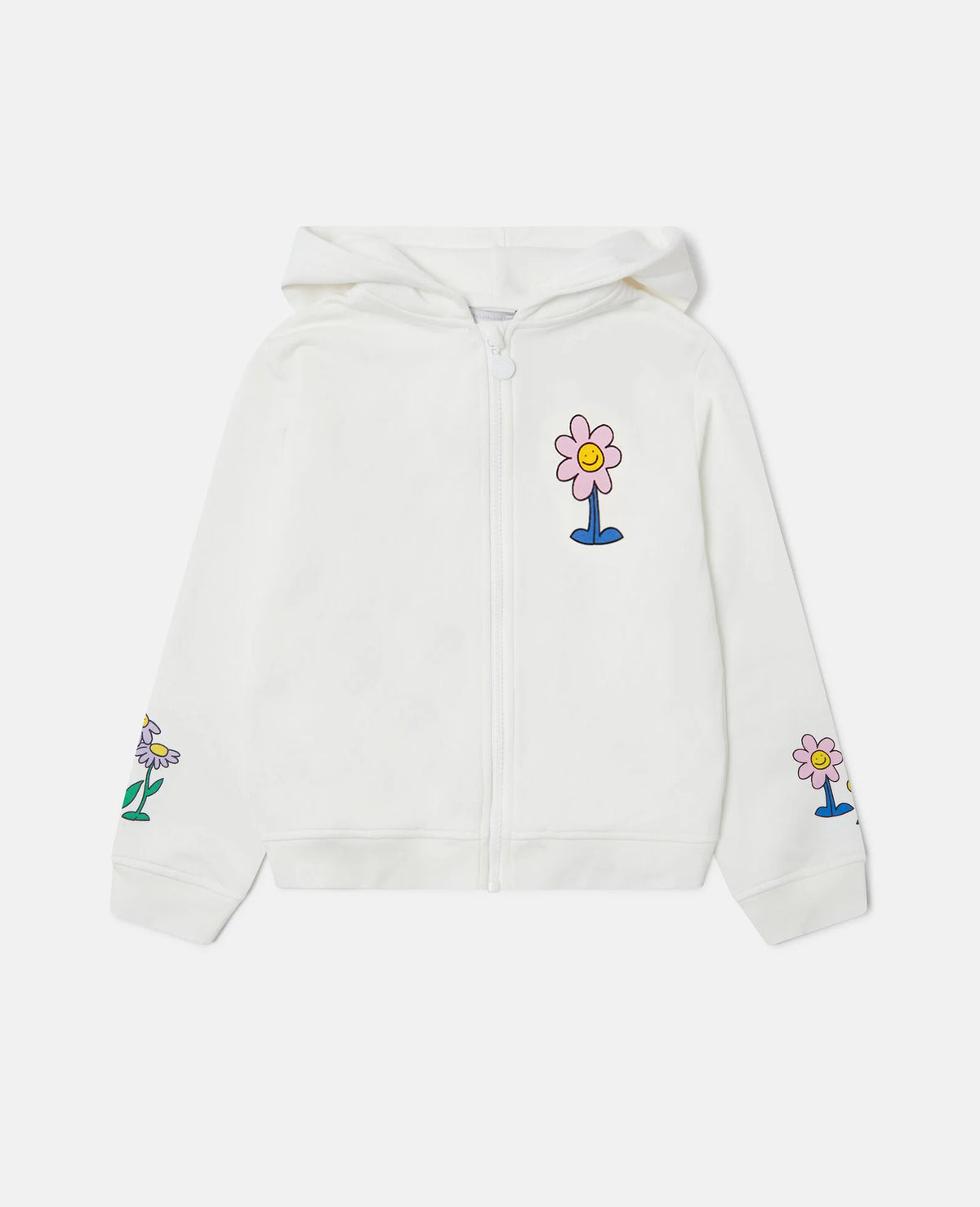 Hooded jacket with floral graphic and zipper