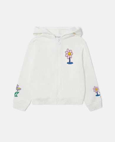 Hooded jacket with floral graphic and zipper