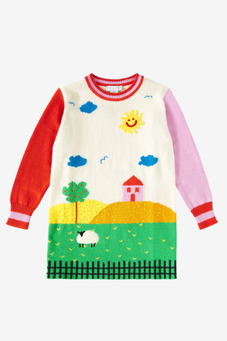 Farmyard graphic knitted dress