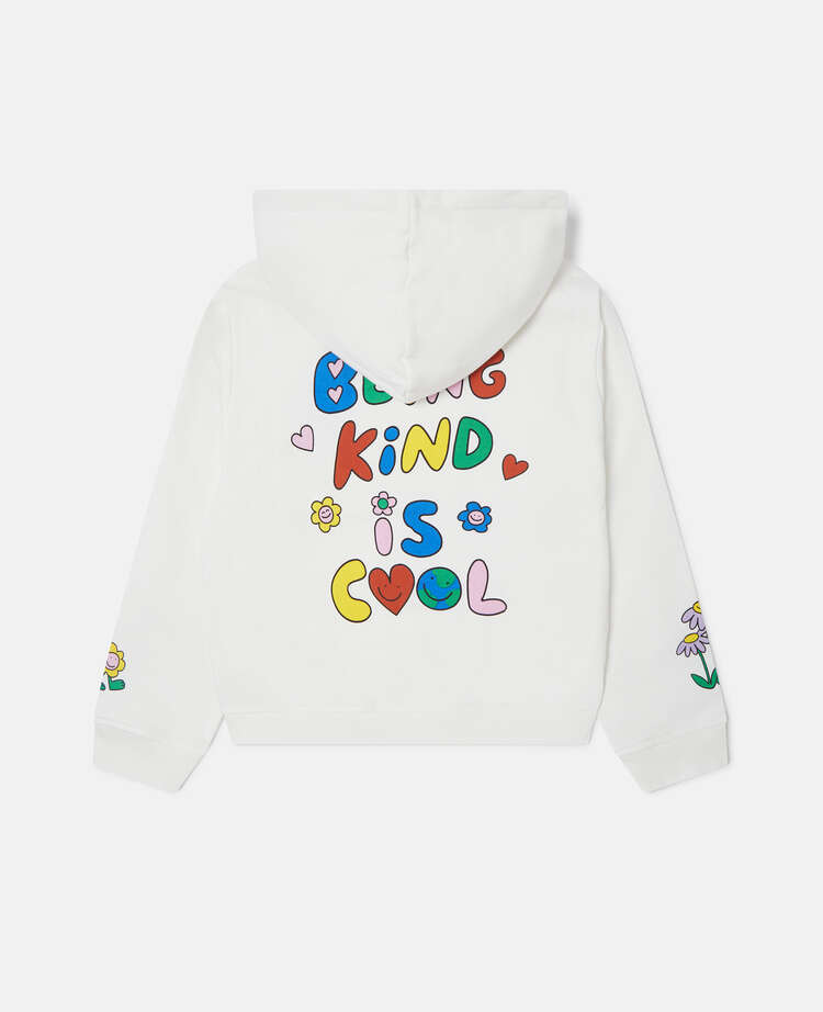 Hooded jacket with floral graphic and zipper