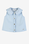 Denim Sleeveless Top with Embroidered Collar