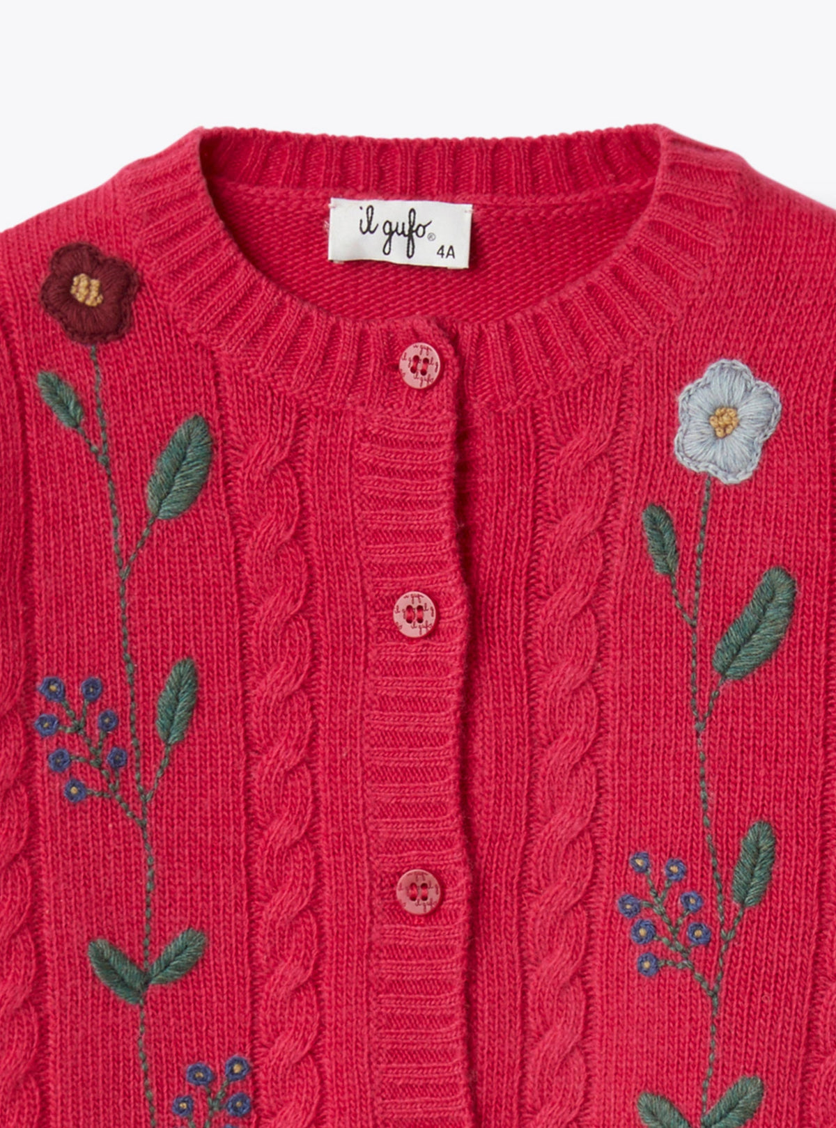 Wool cardigan with embroidered flowers