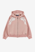 Pleated Floral-Lace Hoodie