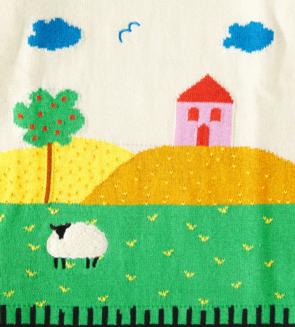 Farmyard graphic knitted dress