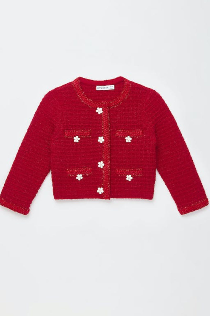 Red Textured Knit Cardigan