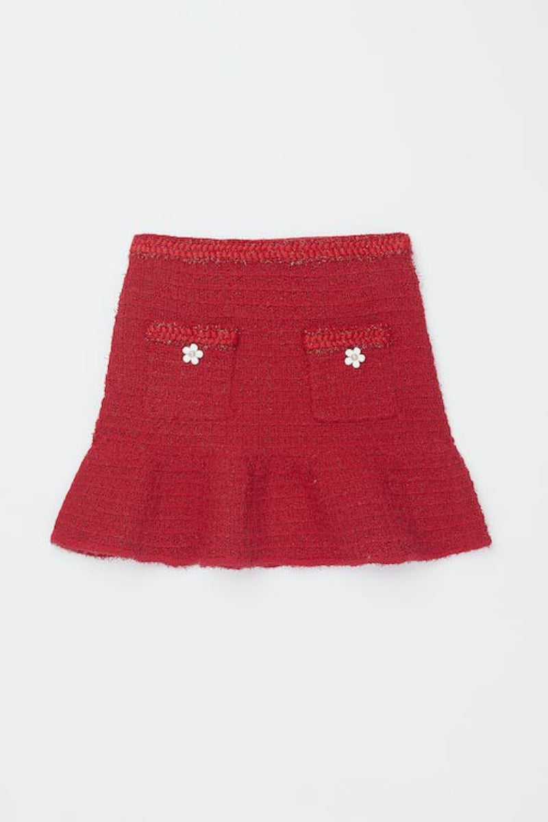 Red Textured Knit Skirt