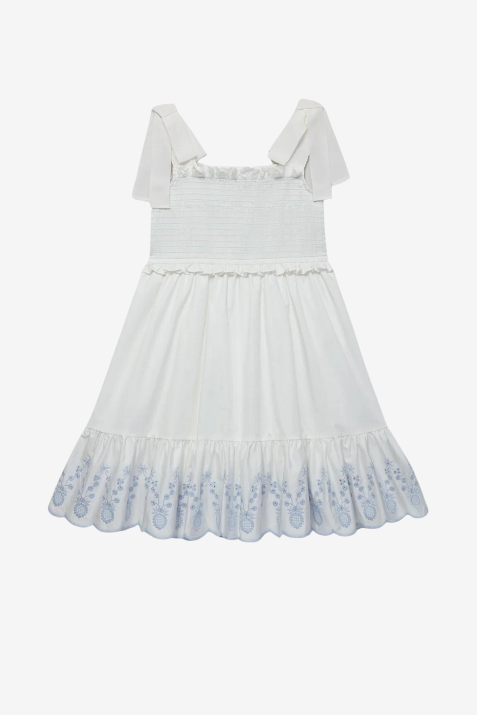 White Cotton Smocking Dress