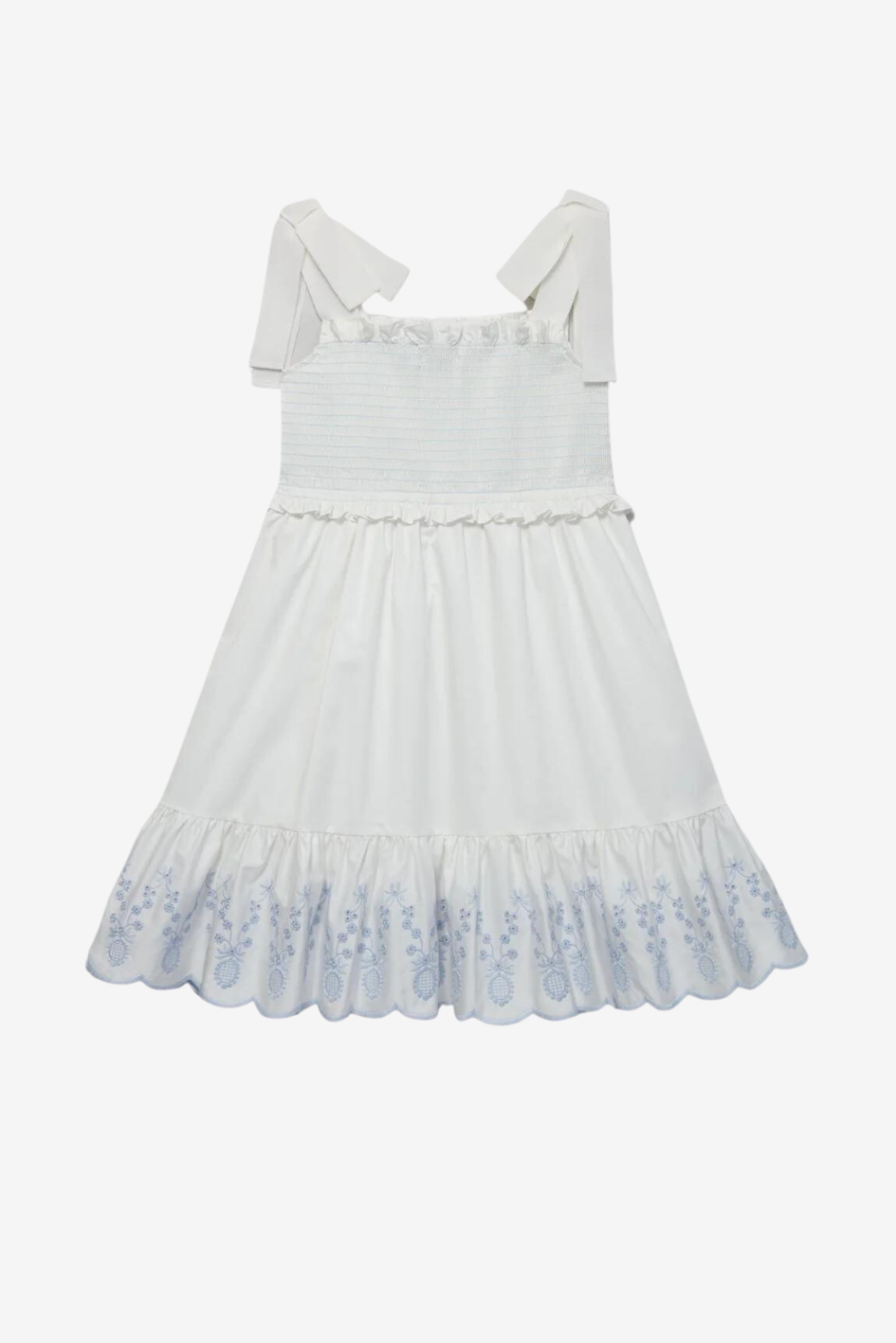 White Cotton Smocking Dress