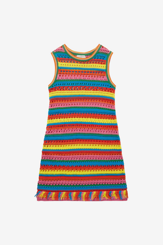 Rainbow Stripe Crochet Tank Dress