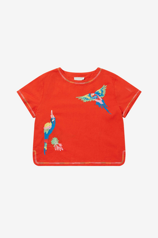 Parrot Embroidery Linen T-Shirt
