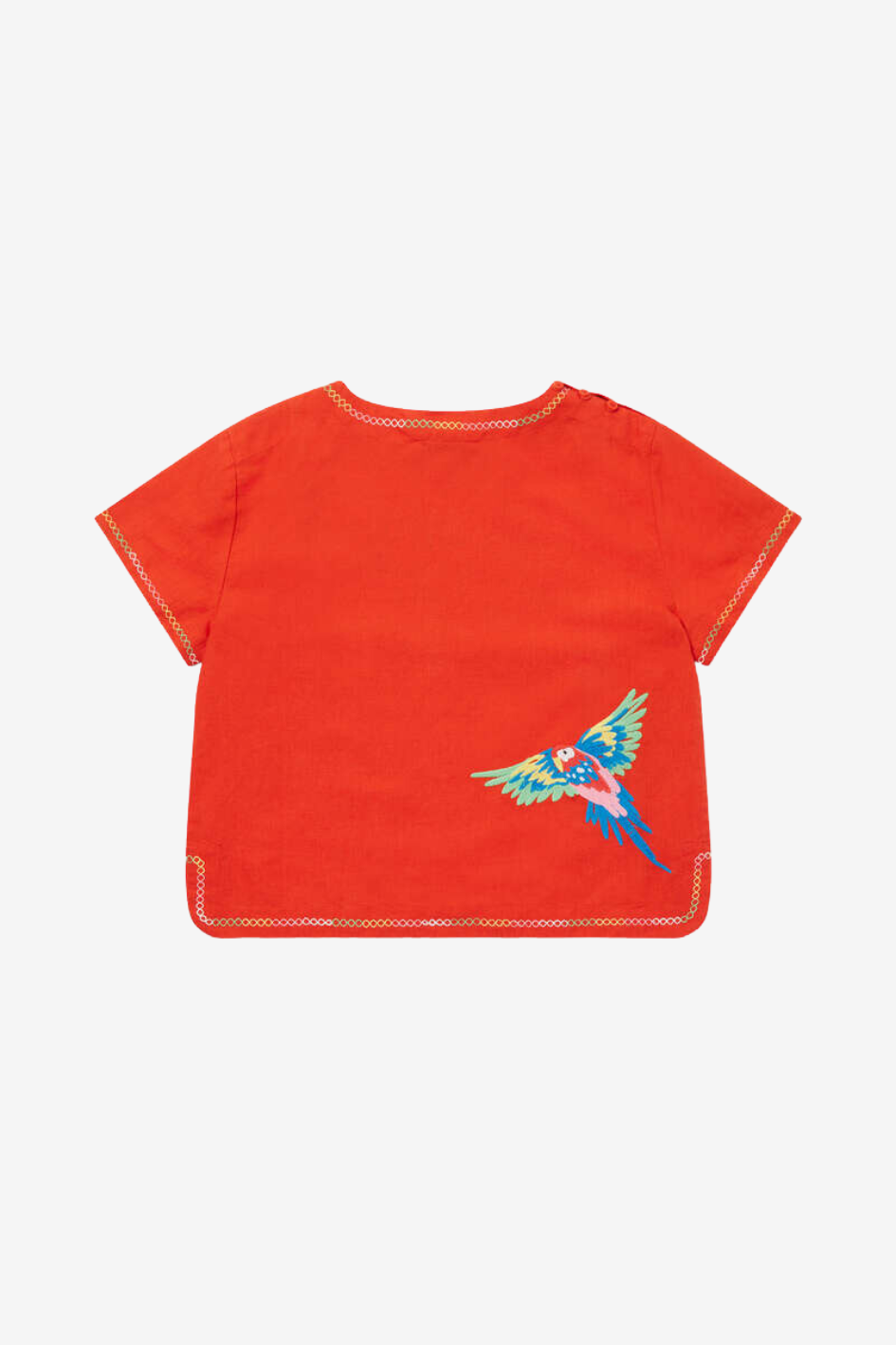 Parrot Embroidery Linen T-Shirt