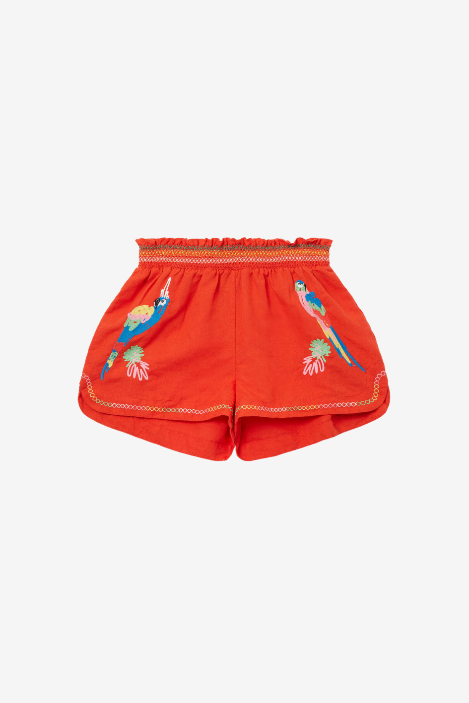 Parrot Embroidery Linen Shorts