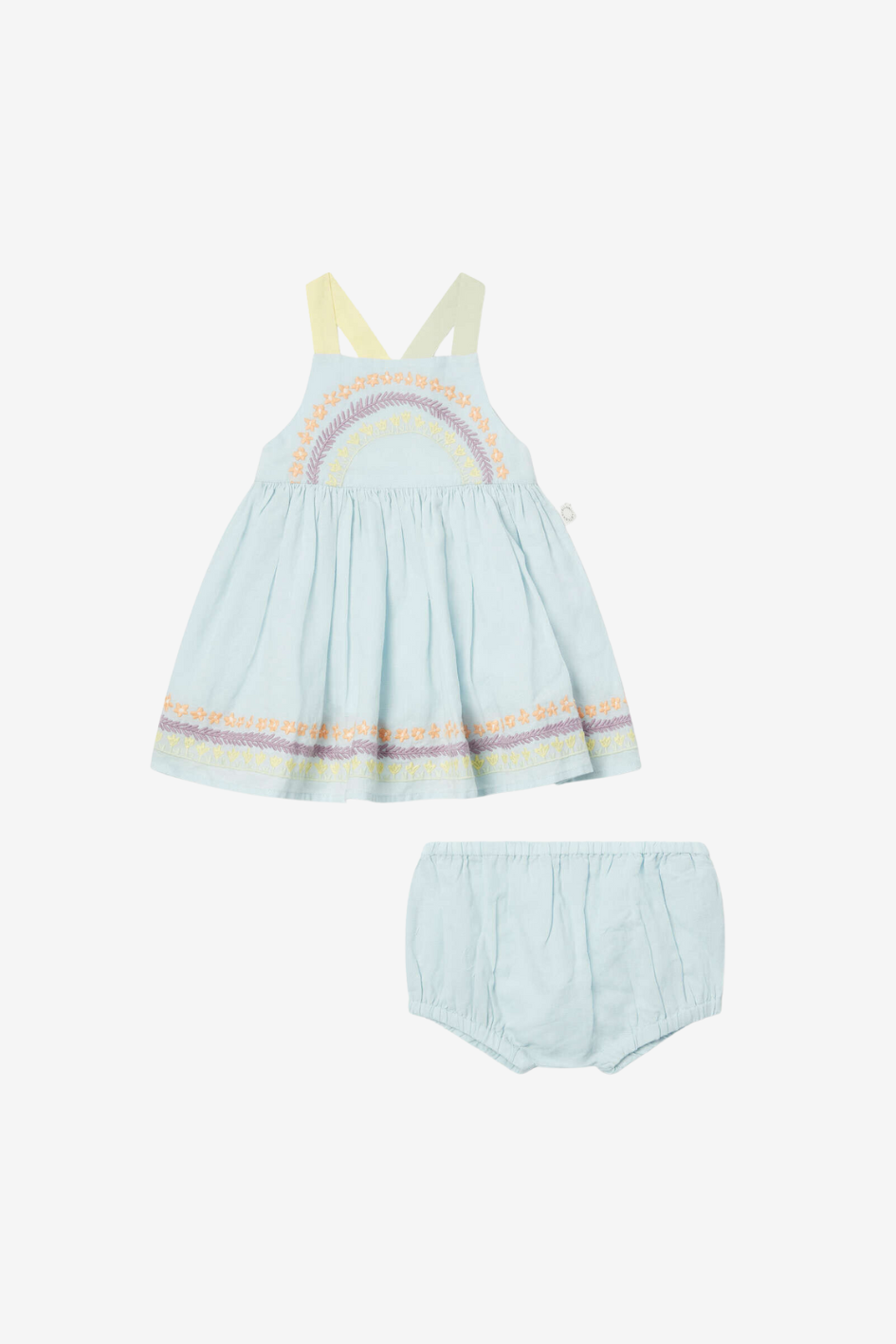 Flower Line Embroidery Dress and Bloomers Set