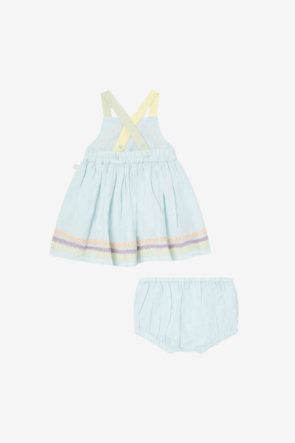 Flower Line Embroidery Dress and Bloomers Set
