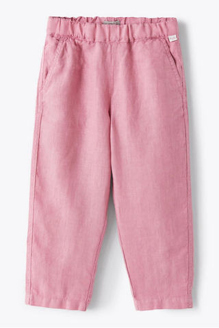 Lange Hose mit Tunnelzug aus rosa Leinen