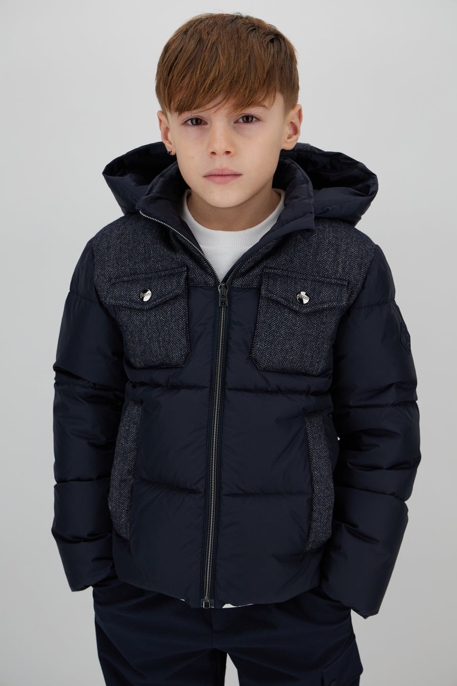 Daunenjacke m Denimdetails