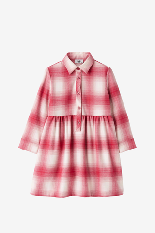 Checkered techno-wool shirt dress