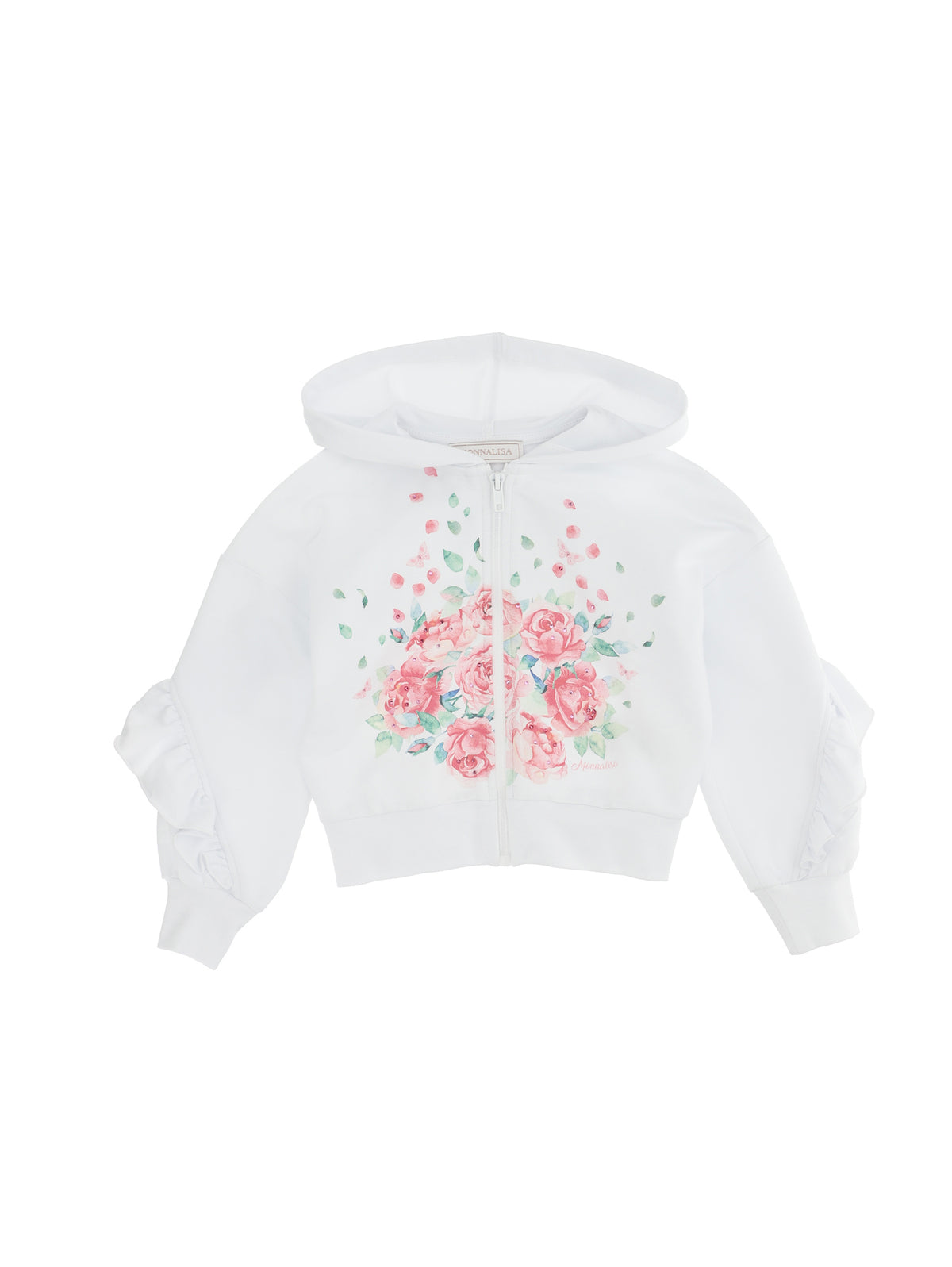 Cropped Hoody Jacket with Roses Print