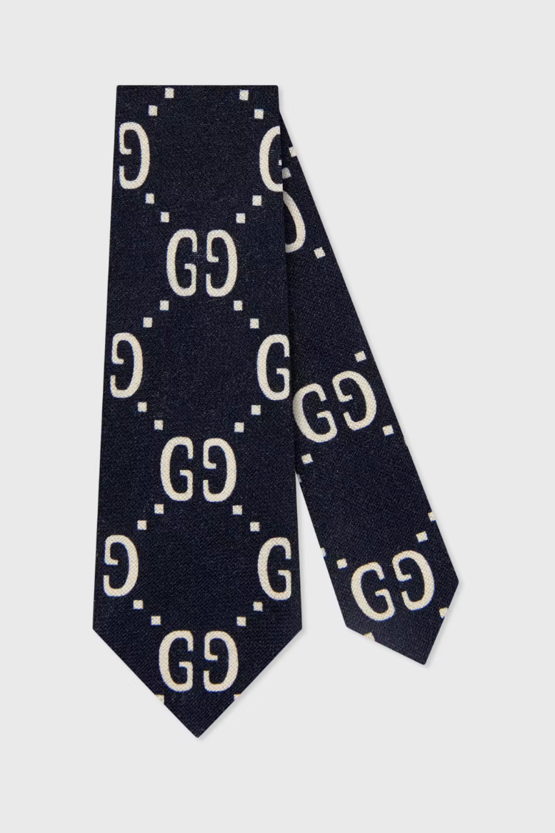 Children's GG wool silk tie Navy White
