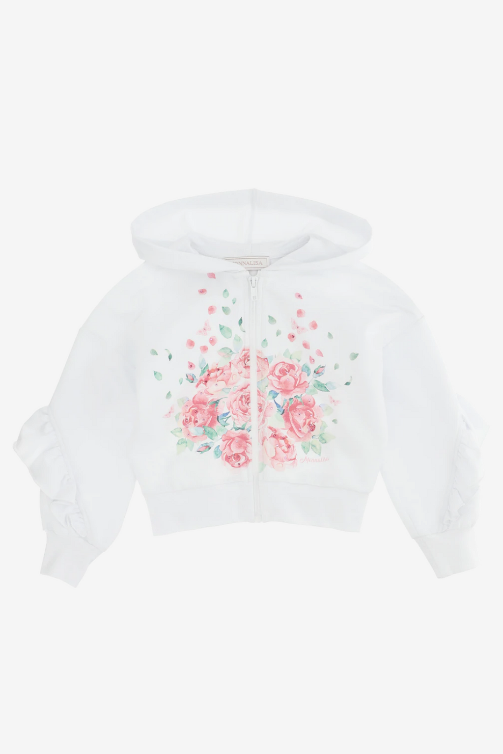 Cropped Hoody Jacket with Roses Print