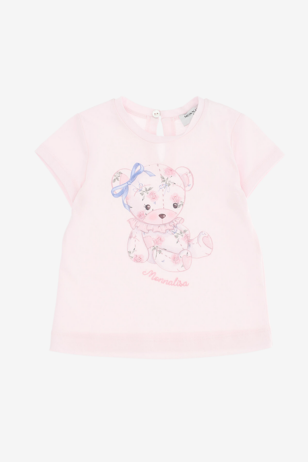 White Baby T-Shirt with Teddy Embroidery