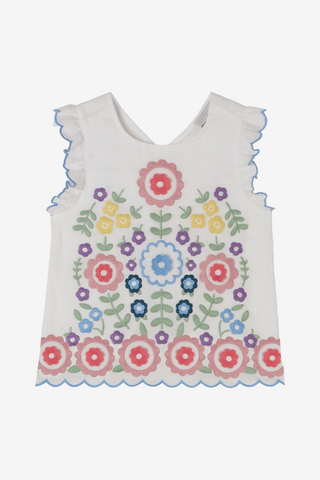 Top with Placement Flower Embroidery