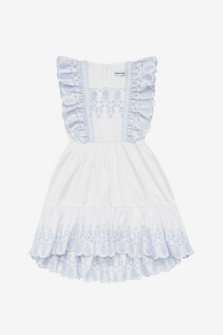 Embroidered Cotton Dress with Ruffle Sleeves