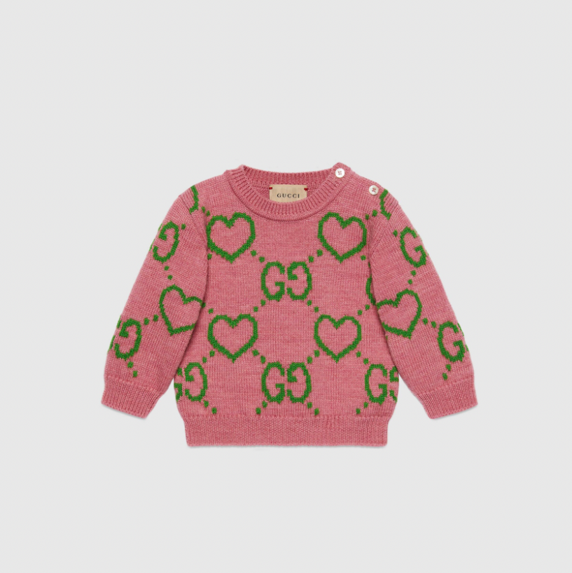 Babypullover aus Wolle mit GG und Herzen