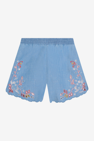 Embroidered Denim Shorts
